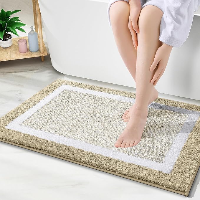 OLANLY Bathroom Rugs 30x20, Extra Soft and Absorbent Microfiber Bath Mat, Non-Slip, Machine Washable, Quick Dry Shaggy Bath Carpet, Suitable for Bathroom Floor, Tub, Shower (Medium, Beige)