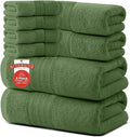 RIVERSIDE Pack of 8 Towels Set, 2 Large Bath, 2 Hand, 4 Face Washcloths, 100% Cotton Hotel Quality, Super Soft, Quick Dry, Highly Absorbent Perfect for Bathroom, Sage Green