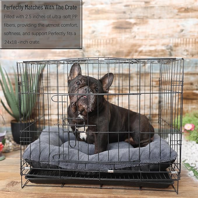 Crate Beds for Small Dogs,Comfort Fluffy Plush Dog Bed Kennel Pads for Crates 24 x 18 Inch, Non-Slip and Machine Washable Pet Sleeping Mat for Puppy/Cat,Dark Grey