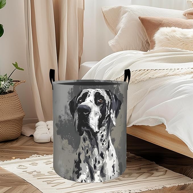 ainori Elegant Great Dane Dog Laundry Basket, Oxford Cloth Minimalist Dirty Clothes Collapsible Hamper for Room Decor, Puppy Portrait Print Gifts Toy Organizer 19.7*15.8 Inch for Bedroom Bathroom Dorm