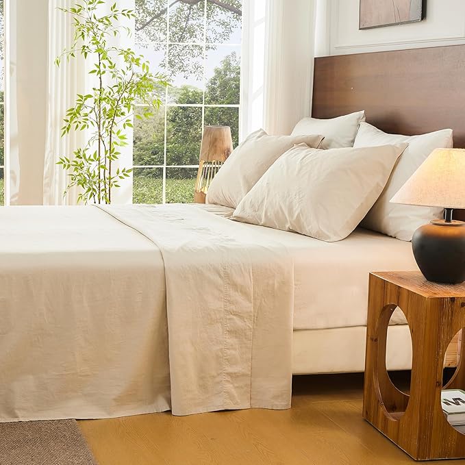 Bedlifes 100% French Flax Linen Sheets Set King Size - 6 Piece Extra Deep Pocket 18-24",Soft Breathable King Bed Sheets with Temperature Regulating & Moisture-Wicking(Linen