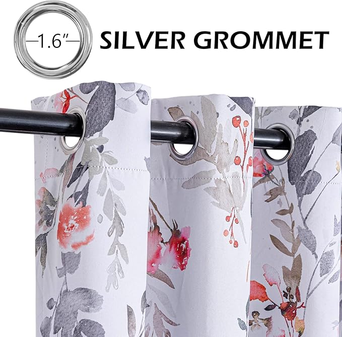 MYSKY HOME Farmhouse Curtains for Kitchen Floral Blackout Curtains 45 inch Length for Dormer Window Room Darkening Thermal Insulated Panels Light Blocking Grommet Flower Drapes, 2 Panels, Red