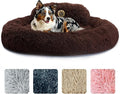 PetJett Calming Dog Beds Large Sized Dog - 36'' Round Bed, Anti-Slip & Washable Super Soft Donut Bed, Fluffy Faux Fur Anti-Anxiety Premium Comfort Pet Bed, Fits Dogs up to 80 lbs - Brown