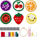 Punch Needle Coaster Kit for Adults Beginners, Easy Punch Embroidery Starter Set with Instructions – Fun Mug Rug Making Kit for Table Decor & Festival DIY Gifts (6pcs Cute Fruits)