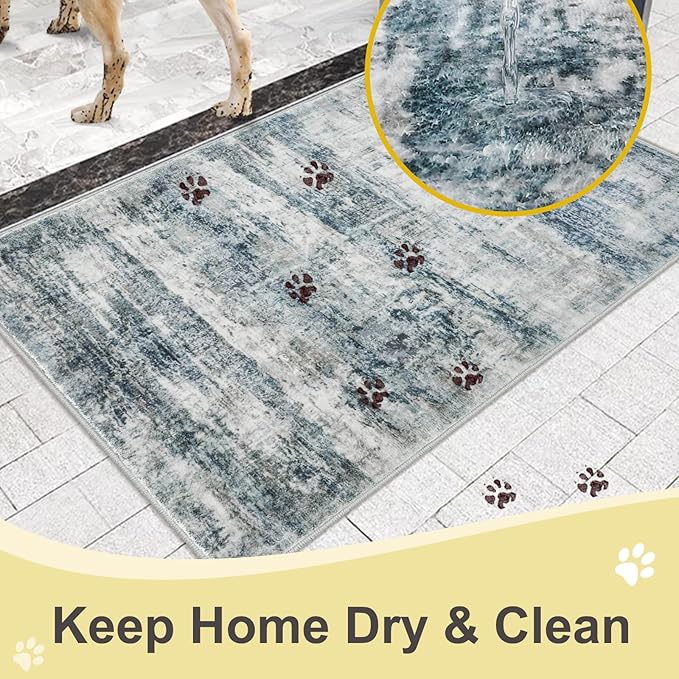 COMSLE Door Mat, Front Door Rug Indoor for Entrance Faux Wool Absorbent Non Slip Modern Throw Rug for Entryway Hallway Muddy Paws - Pet Friendly, 24x36 Inches, Green/Worn Blue Machine Washable