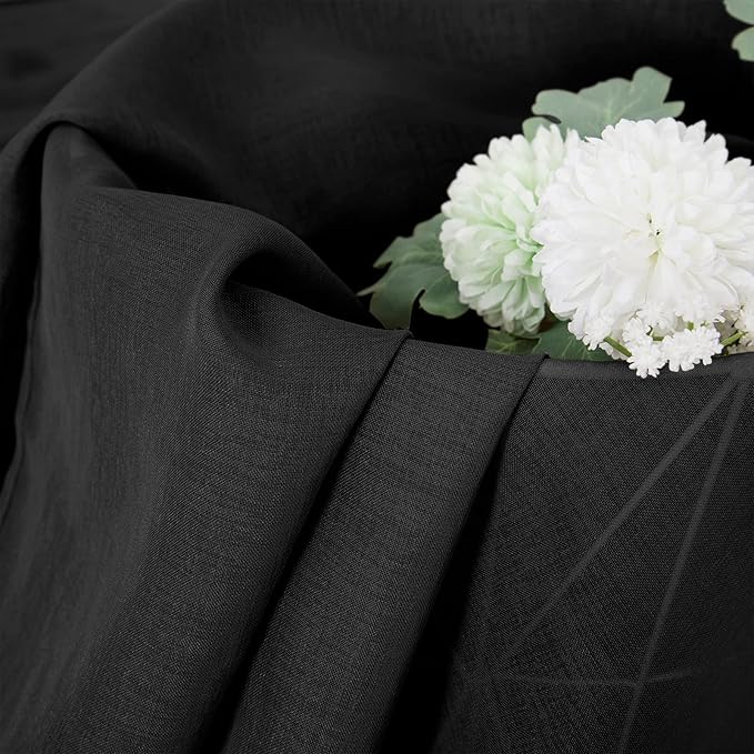 Tollpiz Sheer Curtain Linen Textured Living Room Curtains Sheer Light Filtering Rod Pocket Voile Curtain for Bedroom, 54 x 72 inches Long, Black, Set of 2 Panels