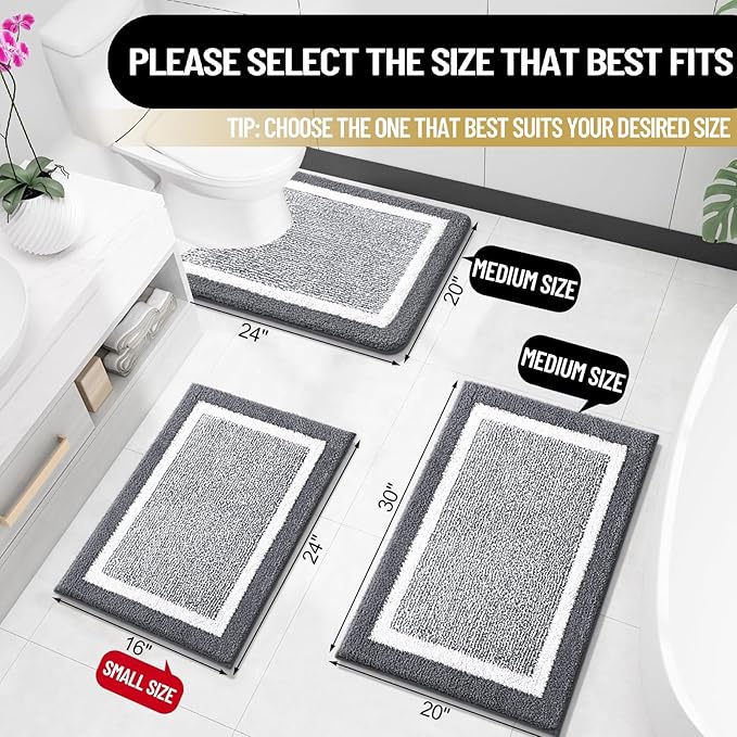 OLANLY Bathroom Rugs 24x16, Extra Soft and Absorbent Microfiber Bath Mat, Non-Slip, Machine Washable, Quick Dry Shaggy Bath Carpet, Suitable for Bathroom Floor, Tub, Shower (Small, Dark Grey)