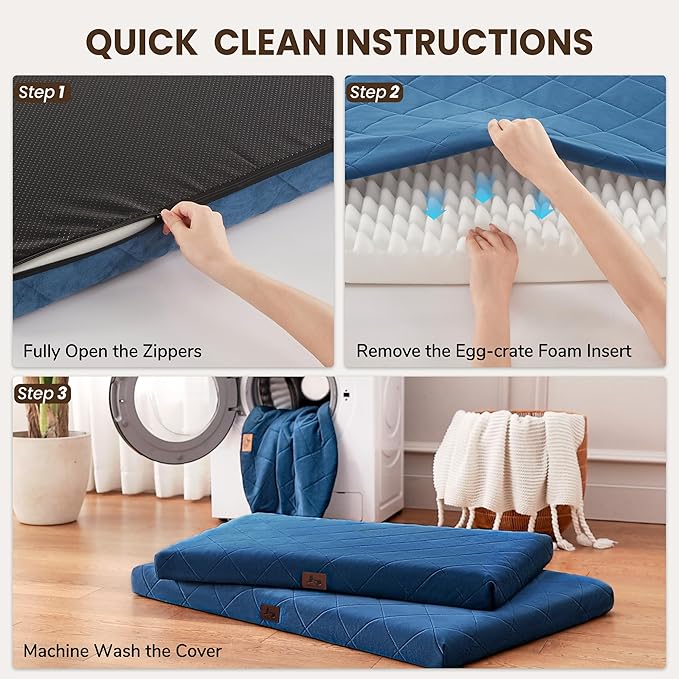 Warmrest Orthopedic Dog Bed Mat Large Medium Sized Dogs, Waterproof Dog Crate Bed with Removable Cover, Washable Pet Bed with Egg Crate Foam, 35"x22"