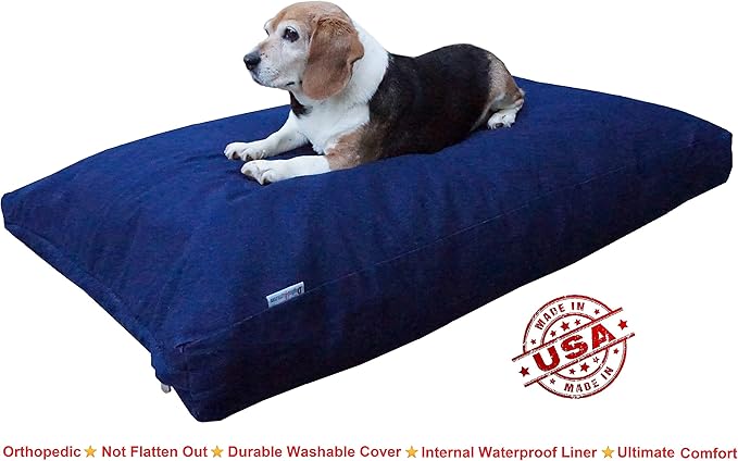 Dogbed4less XXL Orthopedic Extreme Comfort Memory Foam Dog Beds for Large Dog, Internal Waterproof Lining and External Machine Washable Denim Cover, 55X37 Pillow, Blue