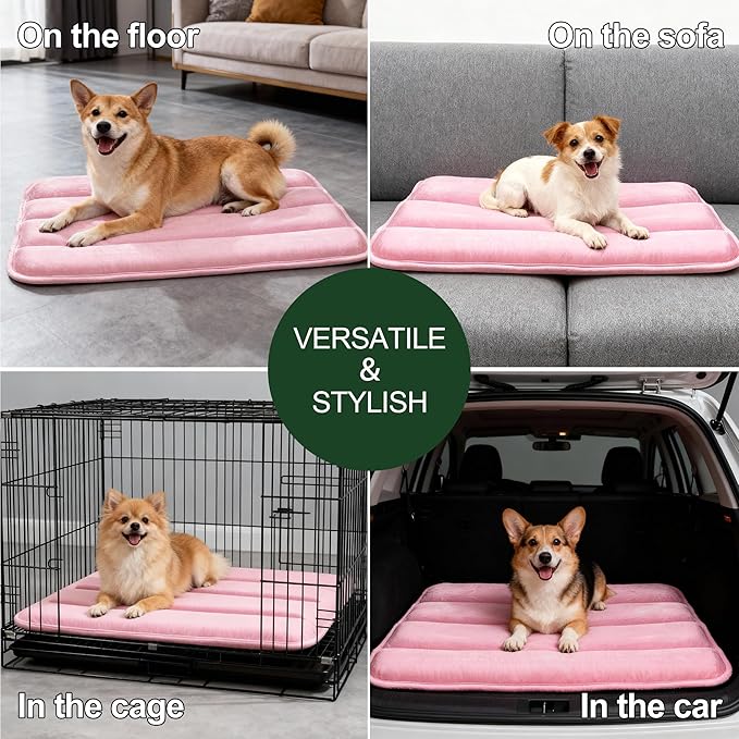 Fogkiss Dog Bed Mat, Reversible Dog Crate Pad with Washable Kennel Mat and Soft Foam, Flat Pet Bed for Dogs & Cats, for Crates Carriers & Travel (Pink, 28" L*16" W*1.5" Th)