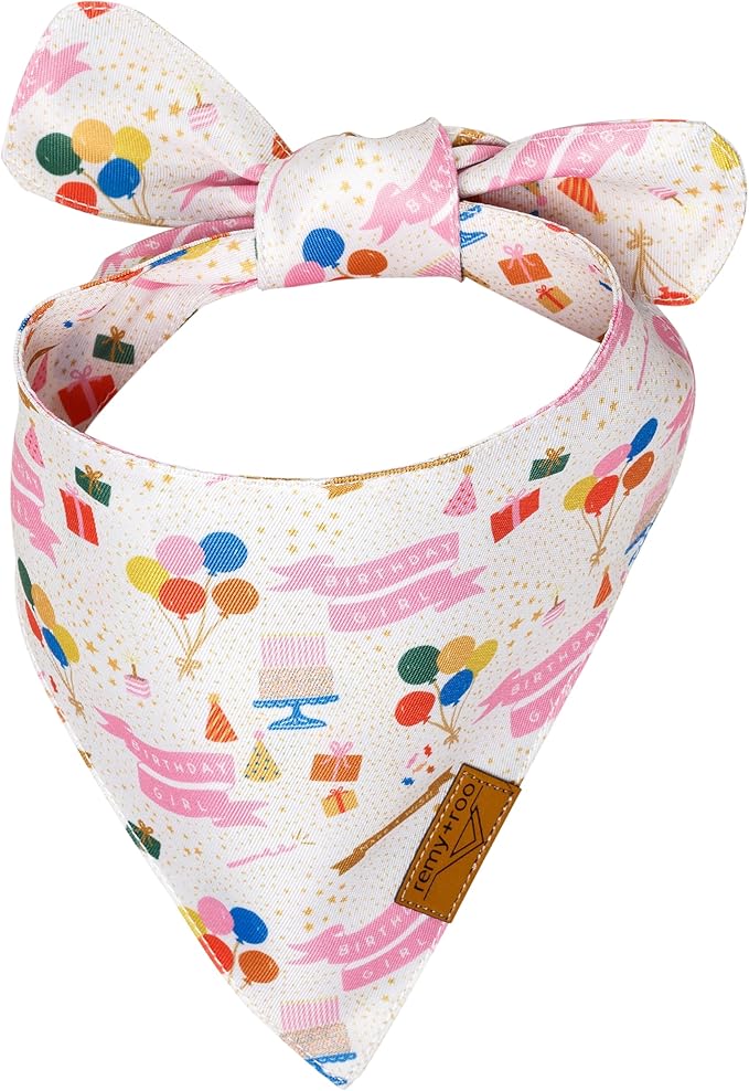Remy+Roo Small Dog Bandanas - 2 Pack Birthday Set | Premium Durable Adjustable Polyester Fabric Dog Scarfs | Patented Shape, Trendy Patterns | Pack of Bandanas for Dogs