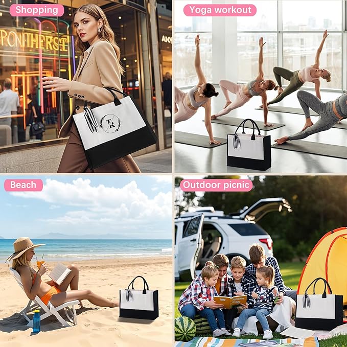 OKBA 10 PCS Personalized Classic Canvas Tote Bag(Black and White),Inside Zipper Pocket Grocery Tote DIY Gift,for Wedding,Birthday,Beach,Perfect Gifts for Women,Mom,Teachers,Friends
