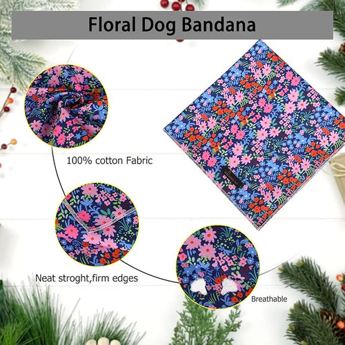 ARING PET Floral Dog Bandanas, Blue Pink Orange Flowers Pet Bandana Scarf Triangle Bibs for Puppy Small Medium Large Boy Girl Dogs Cats-S