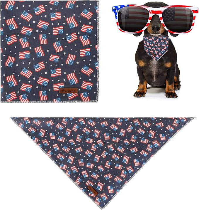 UP URARA PUP 4th of July Dog Bandana, Patriotic Bandana for Medium Large Dog, Cute Patriotic Puppy Bandana, Cotton American Flag Pet Triangle Bid Scarf Kerchief for Girl Boy Dogs