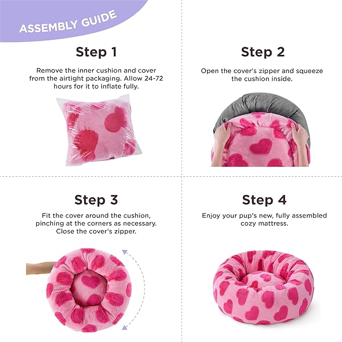 LE SURE Donut Small Dog Bed - Round Cat Beds Indoor Calming Valentine's Day Gift for Pets, Washable Cute Modern Home Decor Beds with Jacquard Shaggy Plush & Anti Slip Bottom, 20 Inch, Lover Hearts