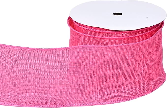 Ribest Hot Pink Linen Wired Ribbon, 2.5 Inch × 10 Yard, Burlap Wire Ribbon for Wreaths Bows Making Crafts Christmas Tree Decoration Gift Wrapping