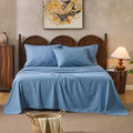 100% Linen Sheets Queen Size,Breathable & Durable 4-Piece Bed Flax Sheet Set,Soft All-Season Bedding for Hot Sleepers 16" Deep Pocket Oeko-TEX Certified,（Queen, Dusty Blue）