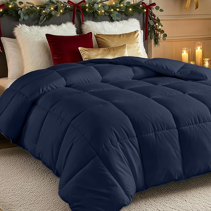 Utopia Bedding Comforters King Size, All Season Duvet Insert, Down Alternative Box Stitched Bed Comforter with Corner Tabs, Machine Washable (Navy)