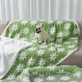 Maidewow Waterproof Pet Blanket,Green Dog Blankets for Bed Covers Couch Sofa Stylish Jacquard Pets Throw Blankets for Puppy Cats Washable Reversible Furniture Protection Covers (Green Flower,M)