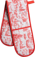 Maison d' Hermine Double Oven Mitt (7" x 35") 100% Cotton Heat Resistant BBQ Cooking Gloves with Loop for Thanksgiving Christmas Decorations Baking Cooking Barbeque Handling Hot Pan (Winter Jouy)
