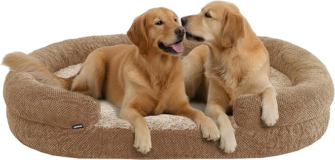 Miorun XXL Dog Bed for Extra Large Dogs – Orthopedic Egg Crate Foam Couch with Bolster, 4.7-inch Thick, Washable Removable Cover, Plush Sofa Pet Bed, XLarge Sized, 52"x40", Camel