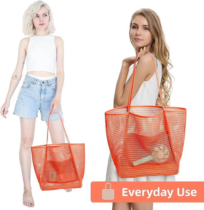 KALIDI BeachNylon Mesh Tote Bag, Casual Tote Bag Hobo Women Foldable MAX 23L Shoulder Bag For Beach Picnic Vacation