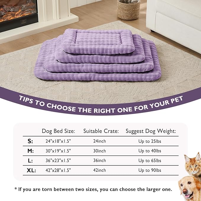 Yaning Pet Bed Mat Crate Pad for Cats Small Dogs, Washable Soft Pet Sleeping Mat Kennel Pad with 3D Bubble Pattern, Dusty Purple, 24"x 18"
