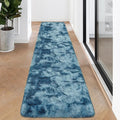 2x8 ft Plush High Pile Blue Tie-Dyed Rug Fluffy Soft Runner Bedside Rug for Bedroom Living Room Hallway Nursery Kids Home Decor Shag Carpet