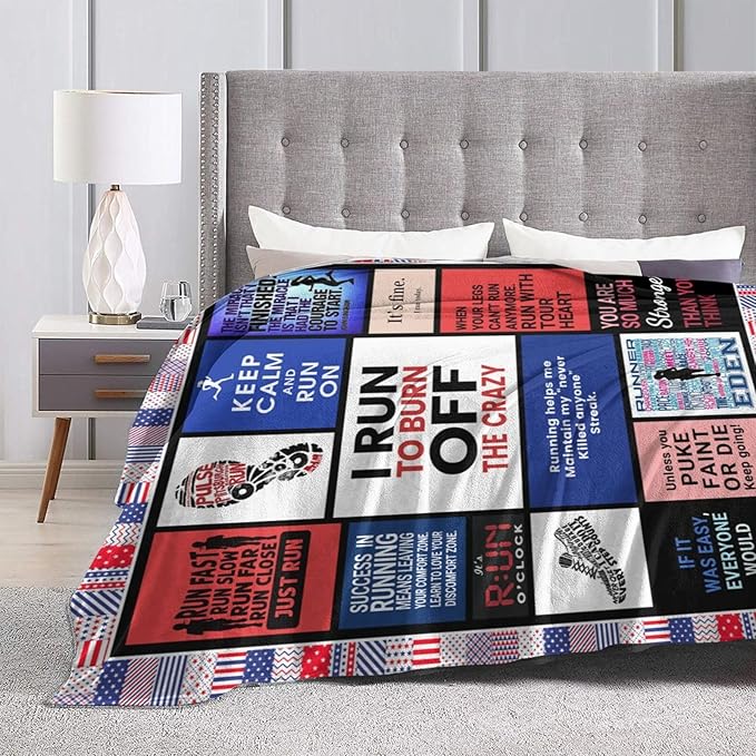 Running Blanket Runner Throw Blanket Runners Inspirational Bedding Track and Field Gifts Cozy Fleece Flannel Lightweight Stuff Plush for Men Women Boys Adults for Couch Sofa Bed Home Decor 50"x60"