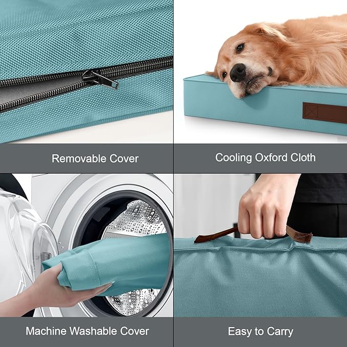 Tail Stories Outdoor Dog Bed for Small Dogs, Waterproof Dog Crate Bed for Medium Dogs Cats, Orthopedic Egg Crate Foam Pet Bed with Washable Removable Oxford Cover, Light Blue