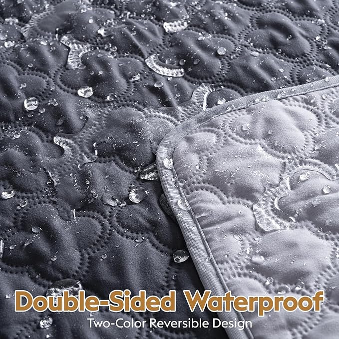 FunFurry Waterproof Dog Blanket, Couch Cover for Dogs Washable, Reversible Dog Bed Cover.(Dark＆Light Grey, 82 X 102 Inch - 1 Pack)