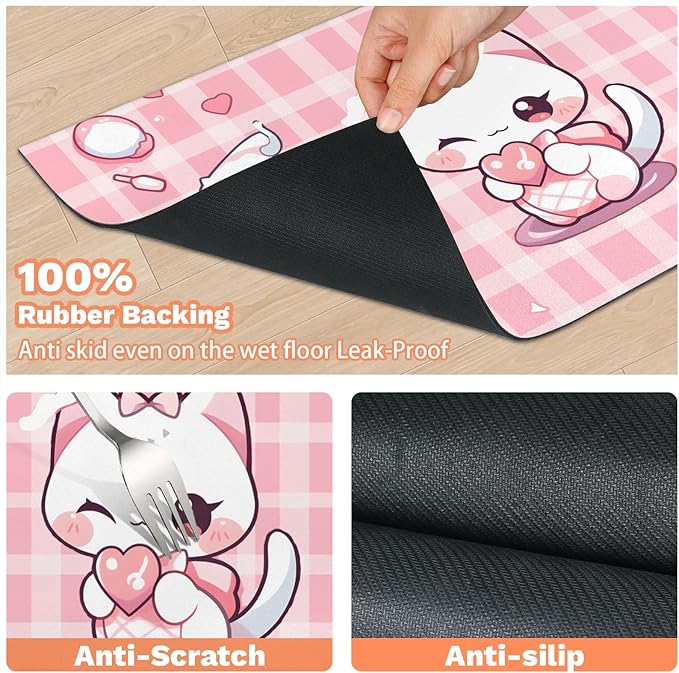 Eizlang Pink Kitten Dog Food Mat,12"x20" Inches Rapid Absorbent Pet Feeding Mat,Pets Placemat Water Bowl Mats with Rubber Backing,No Stains Dog Cat Feeding Mats Indoor,Pet Accessories Supplies