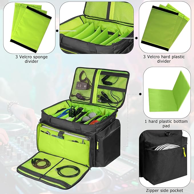 XIDIHF DJ Cable File Bag with Adjustable Dividers, Travel DJ Gig Bag for Cables, Cords, DJ Gear, & Musicians Accessories, for Professional Equipment, 18''Wx14''Dx12.2''H