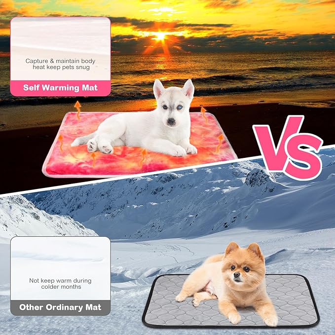 Clysee 4 Pack Self Heating Cat Bed Cat Self Warming Pad with Removable Cover Extra Warm Thermal Pet Pad Washable Pet Crate Mat Anti Slip Kennel for Indoor Outdoor Pets(Tie Dye,20 x 28 Inches)