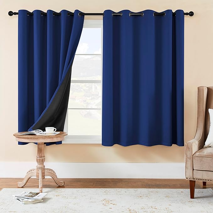 Rutterllow 2 Panels Full Light Blocking Curtains & Drapes for Bedroom - Antique Copper Bronze Grommet Window Treatment Blackout Curtain for Living Room (Navy Blue, 70 inch Width x 63 inch Length)