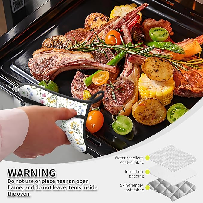 2 Pack Pot Holders for Kitchen Clearance, Cute Hot Pads, Funny Oven Pot Holders, Potholders Sets for Kitchen Heat Resistant Beautiful Flowers