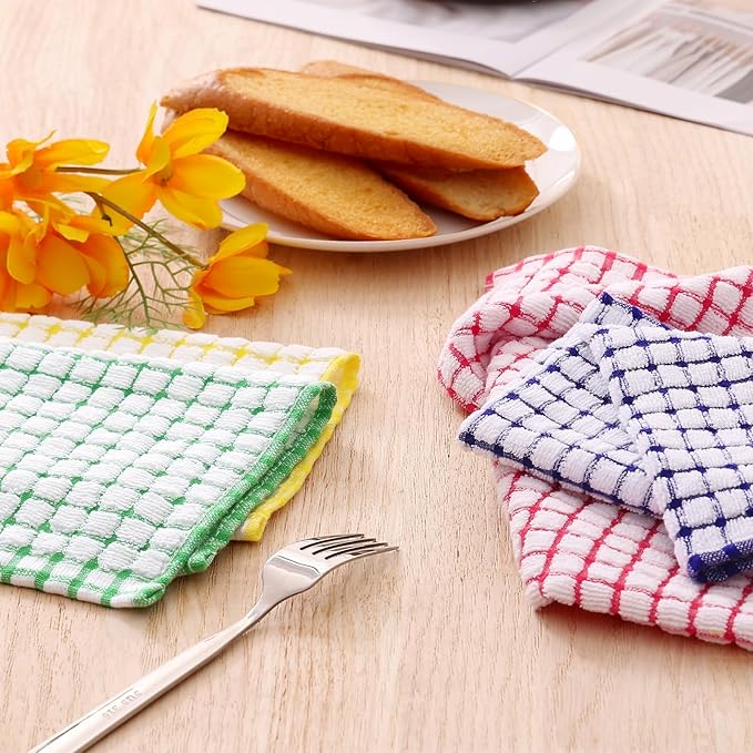 Kitinjoy Cotton 12 Pack Kitchen Towels and Dishcloths Sets, 16 x 25 Inch & 12 X 12 Inch Dish Towels Bulk, Super Soft and Absorbent Hand Towels for Kitchen Drying, Green