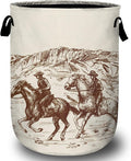Western Desert Cowboy Laundry Basket with Sturdy Handles, Hand Drawn Collapsible Oxford Cloth Laundry Hamper Organizer Basket for Bathroom Bedroom 15.7x20 Inch