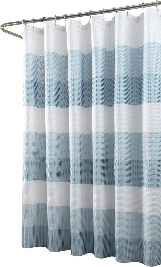 Dainty Home | Aqua Blue Ombre Waffle Weave Shower Curtain - 70" x 72" - Water Resistant Polyester Blend Fabric Shower Curtain - The Best Gradient Design Washable Waffle Shower Curtain