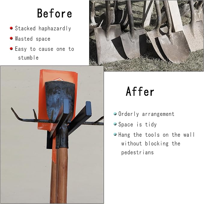 JLDGMXCDZ Wall Mounted Tool Rack, Heavy Duty Tool Rack for Heavy Tools Such as Shovels,Snow Shovel And Rakes, With Metal Screws and Anchors