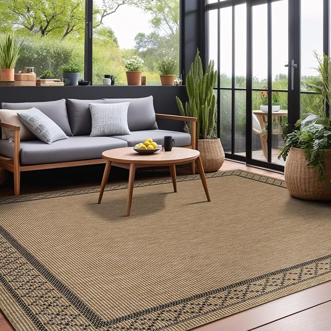 Easy Jute Rugs 10x14 Frame Natural Color Living Room Indoor Outdoor Area Rug for Patio and Kitchen Rug High Traffic Washable Easy to Clean Solid Boho Woven Design Carpet (10 x 14)
