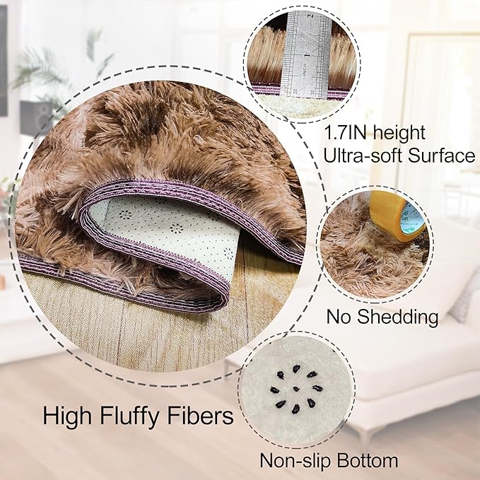 3x10 ft Plush High Pile Brown Tie Dyed Rug Fluffy Soft Runner Bedside Rug for Bedroom Living Room Hallway Nursery Kids Home Decor Shag Carpet
