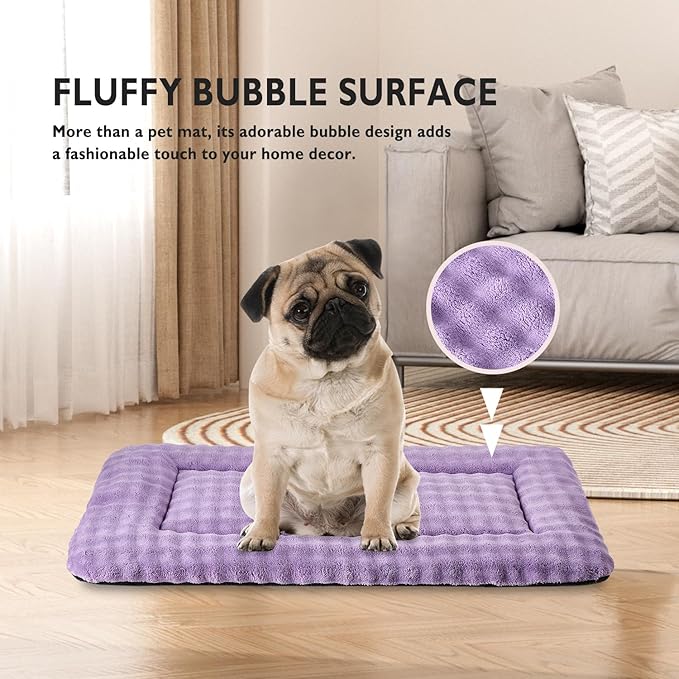 Yaning Dog Bed Mat Crate Pad for Medium Dogs, Washable Soft Pet Sleeping Mat Kennel Pad with 3D Bubble Pattern, Dusty Purple, 30"x 19"