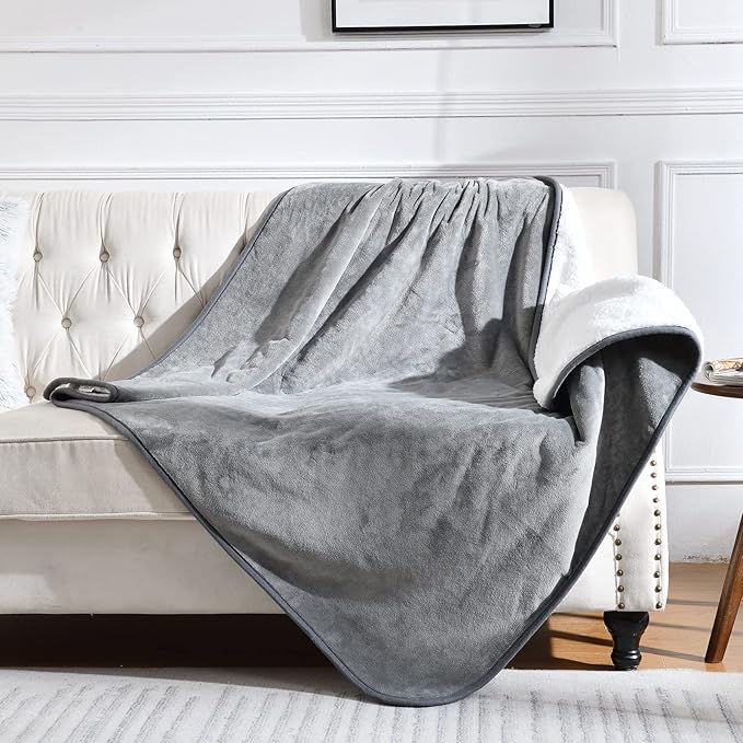 Yaning Waterproof Blanket for Bed Couch Sofa, Soft Liquid Pee Proof Pet Blanket for Dog Puppy Cat, Reversible Sherpa Fleece Furniture Protector (Grey, 60x80 inches)