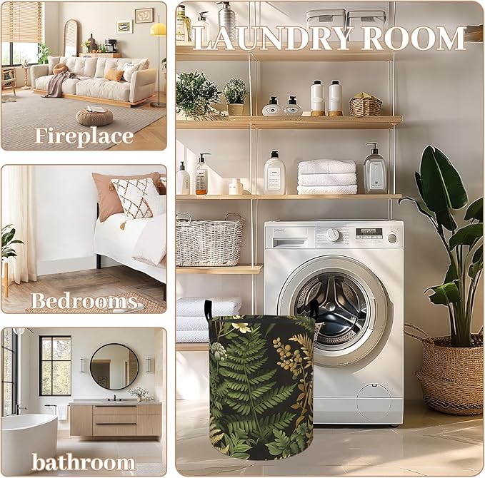ainori Floral Botanical Laundry Basket, Oxford Cloth Vintage Rustic Dirty Clothes Collapsible Hamper for Room Decor, Flower Plant Print Gifts Toy Organizer 19.7 * 15.8 Inch for Bedroom Bathroom Dorm