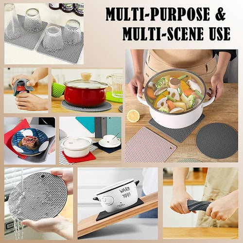 4 Pcs Silicone Trivet Mats for Kitchen Counter, Silicone Oven Mitts and Pot Holders Set for Hot Pan and Pot Pads, Heat Resistant Multipurpose Potholders, Grey & Navy Blue