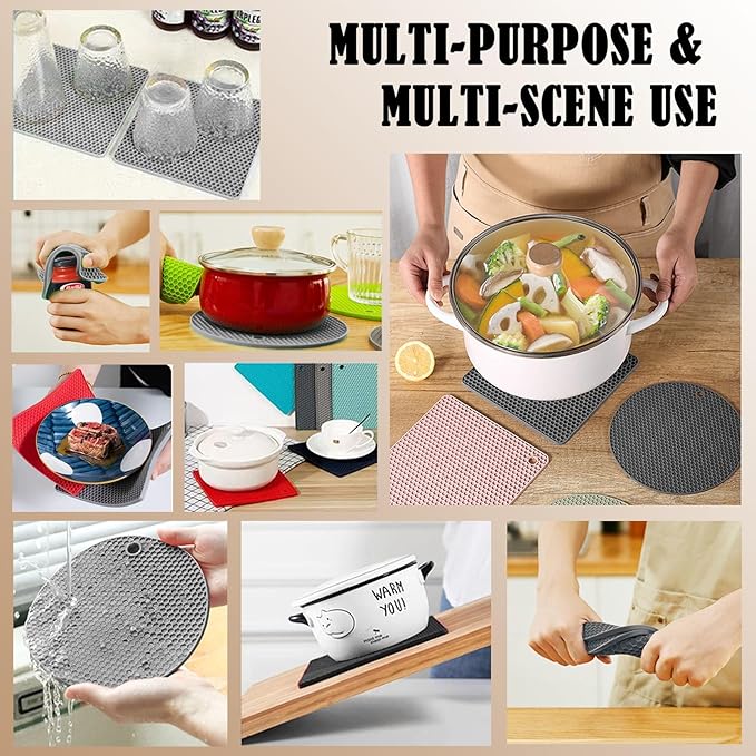 Silicone Trivet Pot Mat and Oven Mitts Sets | Heat Resistant Pot Holder and Mini Non-Slip & Flexible Oven Gloves for Kitchen Baking Cooking, Black
