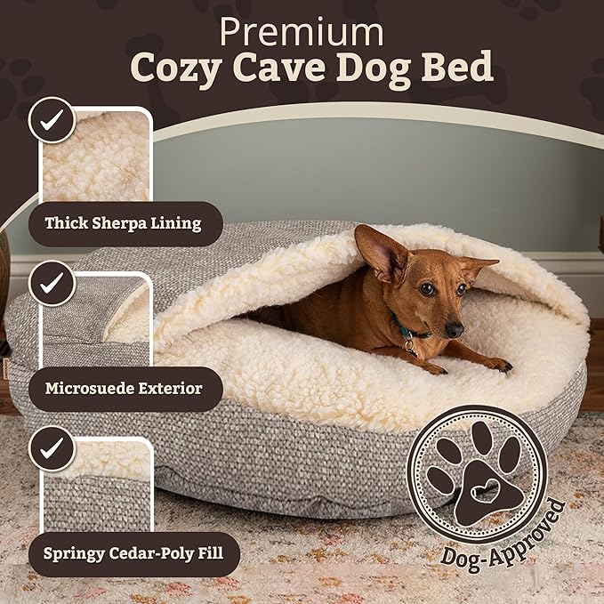 Snoozer Luxury Microsuede Cozy Cave Pet Bed, Show Dog Collection, Small, Merlin Linen