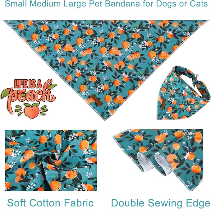 UP URARA PUP Summer Dog Bandana, Comfortable Cotton Triangle Bid Scarf for Puppy Small Dog, Washable Pet Kerchief for Girl Boy Dogs or Cats, Peach Dogs Bandanas, Cute Classic Puppy Bid Scarf, Green