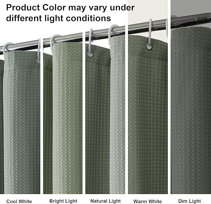 OVZME Stall Fabric Shower Curtain Set - 36x72, Waffle Weave 230GSM Heavy Duty Shower Curtains for Narrow Stall Size, Machine Washable Bath Curtain with 12 Plastic Hooks, Sage Green